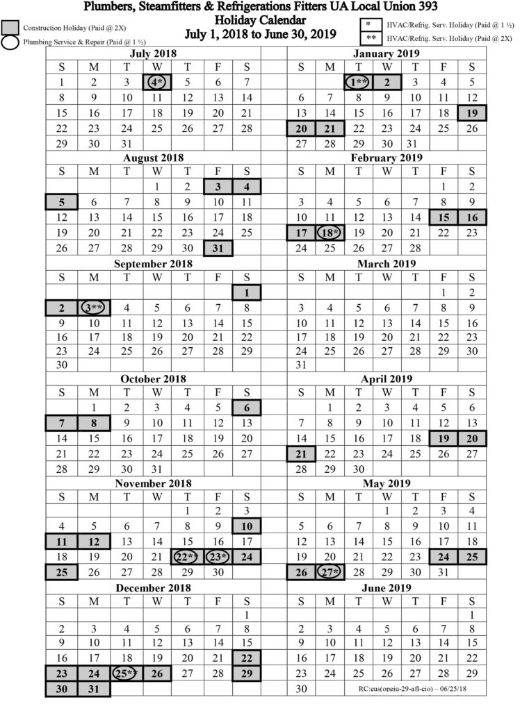 July 1 2018 June 30 2021 Holiday Calendar Local 393 July 1 2018 June 30 2021 Holiday Calendar Local 393